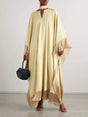Aurohaya Elegant Fringed Satin Robe Maxi Dress Yellow