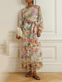 Aurohaya Exquisite Belted Floral-Print Chiffon Crepon Maxi Dress Multicolor