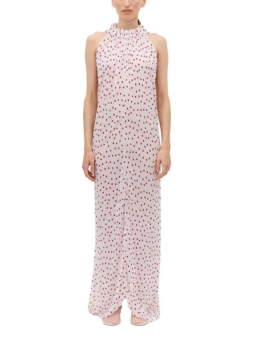 Aurohaya Unique Red Polka Dot Chiffon Maxi Dress Red