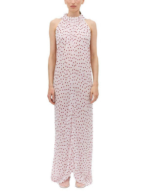 Aurohaya Unique Red Polka Dot Chiffon Maxi Dress Red