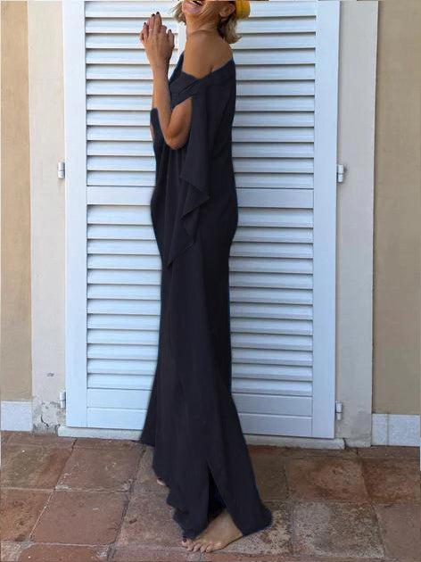 Aurohaya Elegant One-Shoulder Draped Maxi Dress