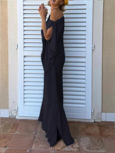 Aurohaya Elegant One-Shoulder Draped Maxi Dress