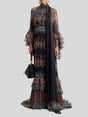 Aurohaya Elegant Retro Paisley Print Ruffle Tiered Maxi Dress Dark Blue