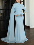Elegant Satin Pleated Long-sleeved Maxi Dress