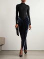 Aurohaya Elegant Long-sleeved Velvet Pleated Maxi Dress Black