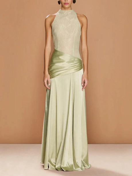 Aurohaya Elegant Lace Sheath Maxi Dress Green