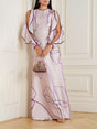 Aurohaya Retro Ruffled Cutout Floral Print Satin Maxi Dress Pink