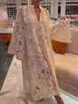 Aurohaya Casual White Long Sleeve Lace V-Neck Dress White