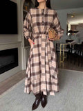 Casual Plaid Print Belted Maxi Dress