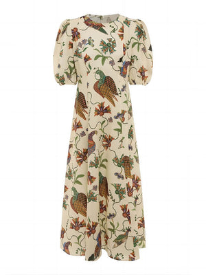 Aurohaya Effortless Artistic Bird Print Bodycon Dress