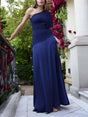 Aurohaya Elegant One-Shoulder Navy Blue Maxi Dress Blue