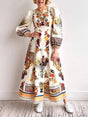 Aurohaya Casual Island Bloom Tropical Fruit Patchwork A-Line Maxi Dress Multicolor