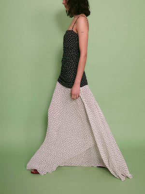 Aurohaya Elegant Contrast Polka Print Chiffon Flowy Maxi Dress