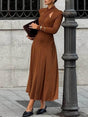 Aurohaya Fashionable Cut-Out Fitted Solid Long-Sleeve Maxi Dress Brown