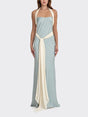 Aurohaya Elegant Satin Contrast Halter Neck Party Maxi Dress Blue