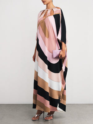Aurohaya Exquisite Satin Irregular Stripe Print Maxi Dress Multi