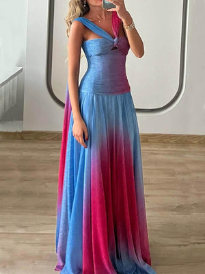 Aurohaya Delicate Ombre Print Twist-Detail Cutout Maxi Dress Multicolor