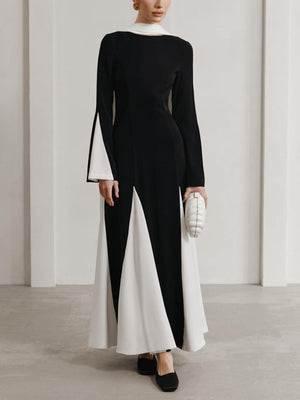 Aurohaya Elegant Insert Contrast Party Maxi Dress Black