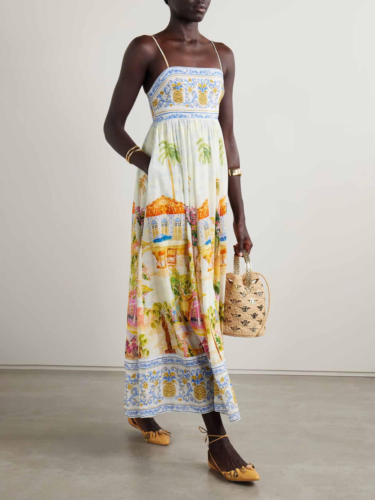 Unique Holiday Painted Print Sling Maxi Dress  Aurohaya