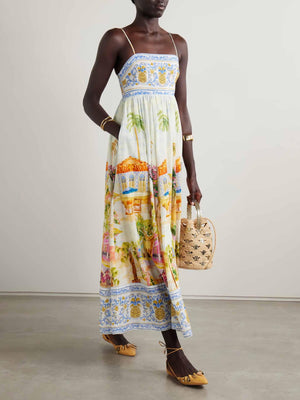 Aurohaya Unique Holiday Painted Print Sling Maxi Dress Multi
