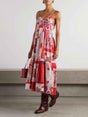 Aurohaya Casual Ethnic Bohemian Print Suspender Maxi Dress Red