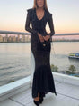 Aurohaya Exquisite Black Lace Ruffle Mermaid Maxi Dress Black