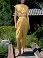 Aurohaya Elegant Pleated Cutout Slit Maxi Dress Yellow