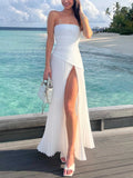 Elegant Wrap Neckline Pleated High Slit Maxi Dress