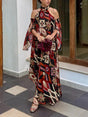 Aurohaya Retro Bohemian Geometric Print Convertible Sleeve Maxi Dress Multi