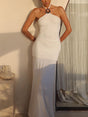 Aurohaya Sexy Open-back Pleated Metal Hardware Maxi Dress White