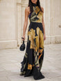 Aurohaya Unique Yellow Floral Print Straight Maxi Dress Yellow