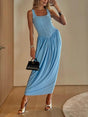 Aurohaya Casual Fashion Pleated Tulip Maxi Dress Blue