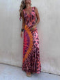 Aurohaya Unique Summer Placement Print Sleeveless Back-Tie Maxi Dress Multicolor