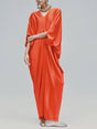 Aurohaya Elegant V-neck Satin Robe Maxi Dress Orange