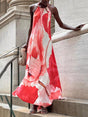 Aurohaya Exquisite Casual Halterneck Floral Print Maxi Dress Red