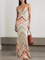 Aurohaya Unique Knit Colorful Herringbone Open Back Maxi Dress Multi