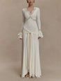 Aurohaya Sexy Lace Panel Trumpet Sleeve Maxi Dress White