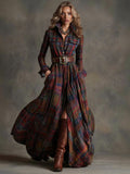 Retro Lapel Plaid Single-Breasted Maxi Dress