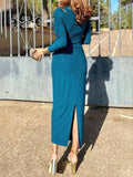 Elegant Crew Neck Pleated Wrap Hem Maxi Dress