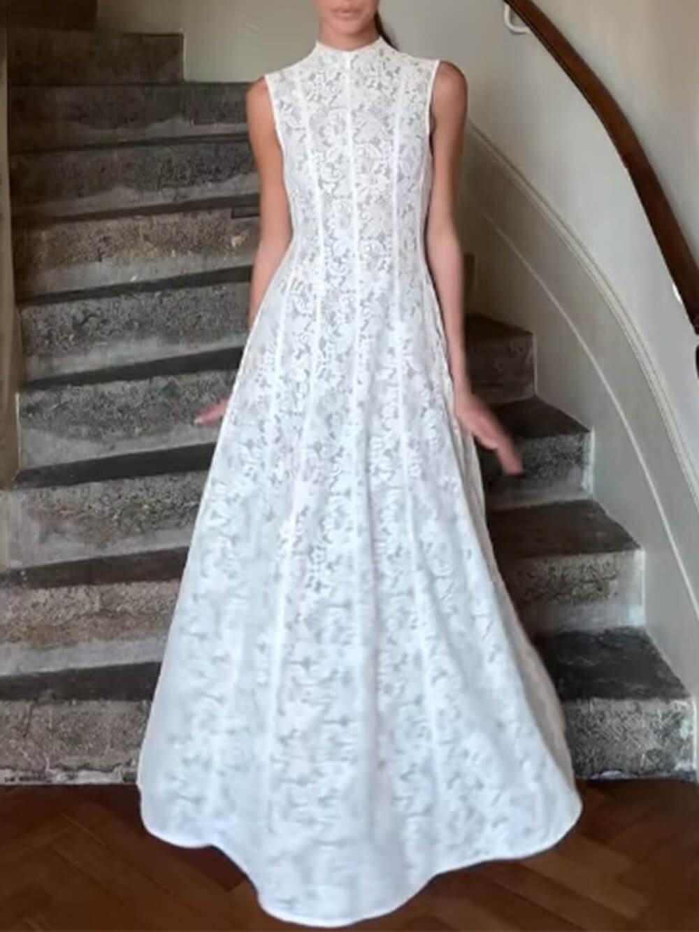 Aurohaya Elegance Timeless Sleeveless Lace Bodycon Maxi Dress