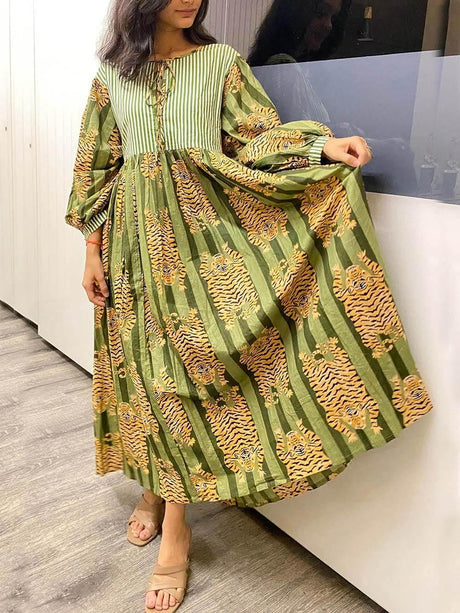 Aurohaya Unique Tiger Print Midi Dress