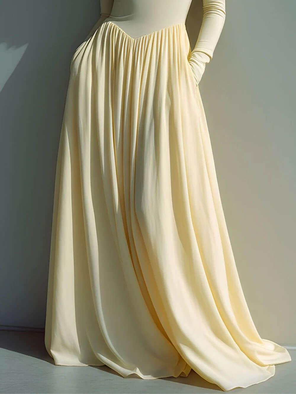 Aurohaya Exquisite Turtleneck Pleated Pocket Maxi Dress
