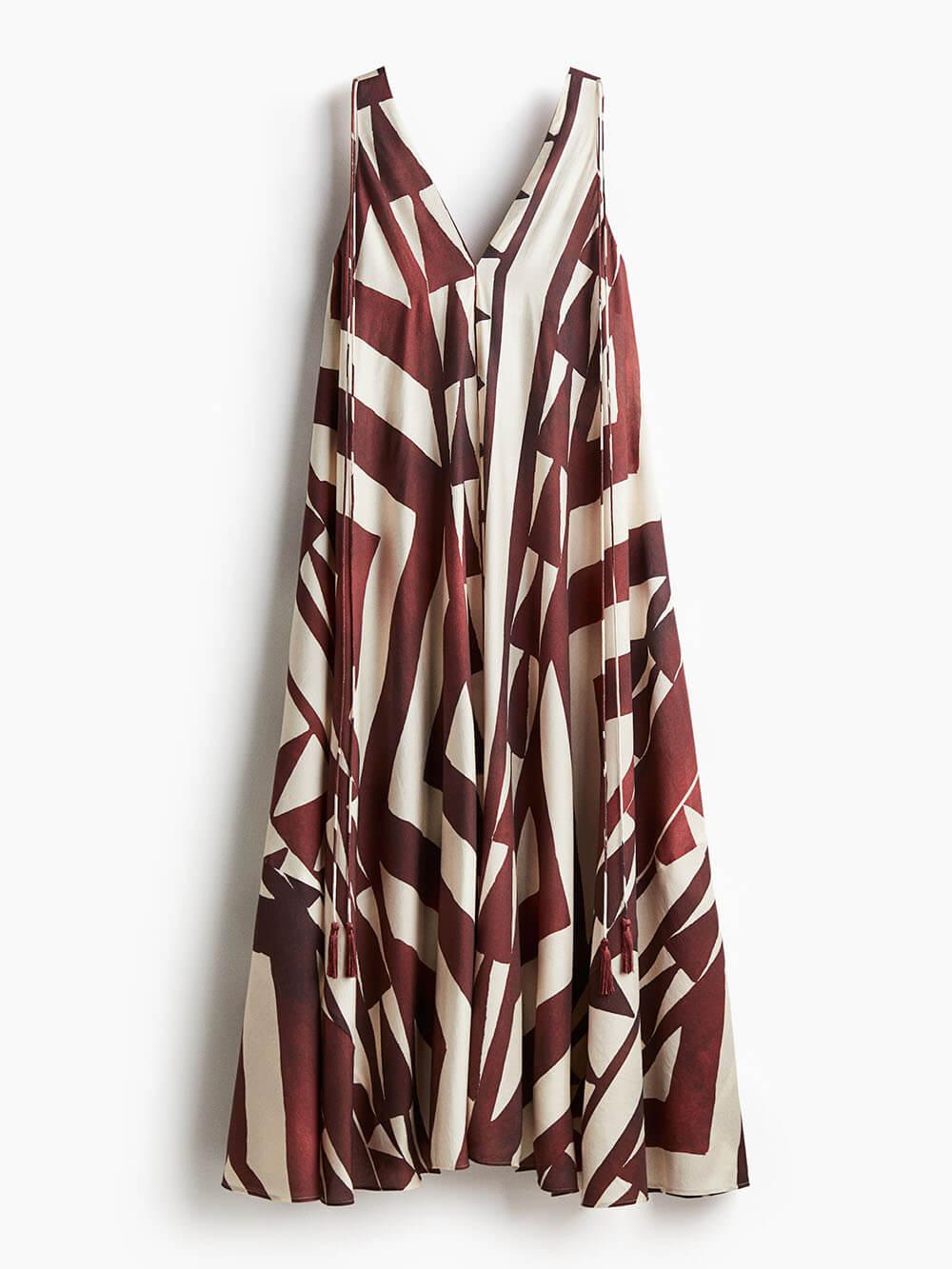Aurohaya Casual V-Neck Printed Tie-Waist Loose Sleeveless Flowy Maxi Dress