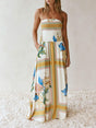 Aurohaya Elegant Off-Shoulder Printed Ruched A-Line With Pockets Maxi Dress Yellow