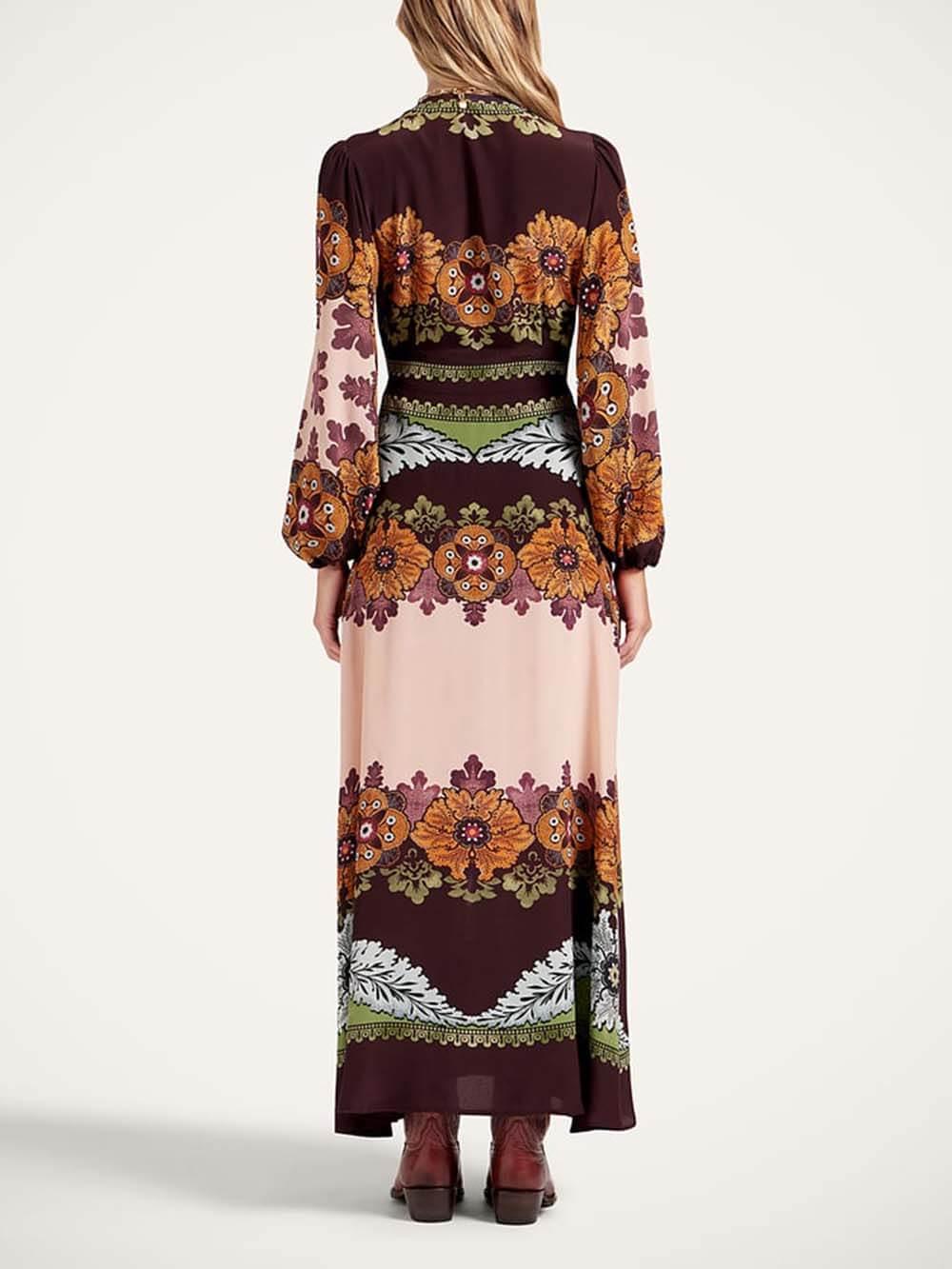 Aurohaya Unique Floral Print V-Neck Maxi Dress