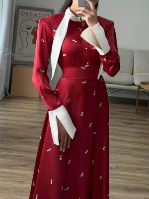 Aurohaya Elegant Patchwork Print Satin Dress