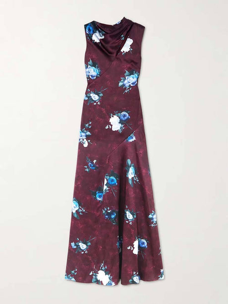 Aurohaya Asymmetrical Floral-Print Satin Maxi Dress