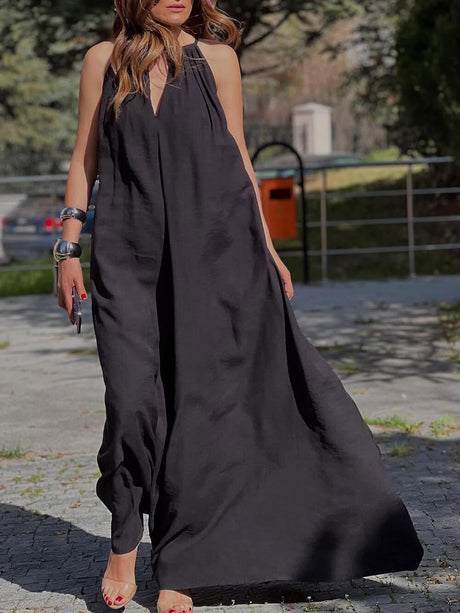 Aurohaya Elegant Off-Shoulder V-Neck A-Line Maxi Dress