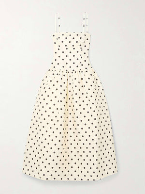 Aurohaya Classic Polka-Dot Print Satin Midi Dress