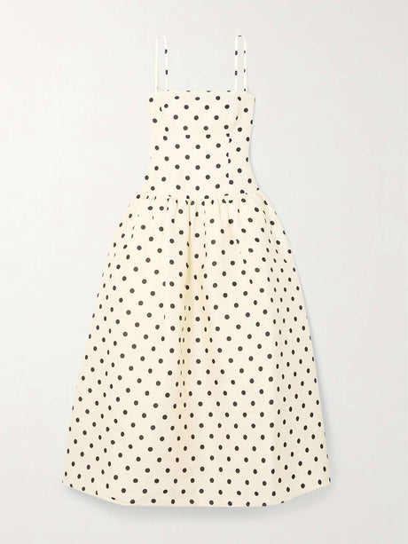Aurohaya Classic Polka-Dot Print Satin Midi Dress